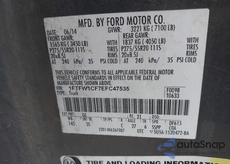 2014 Ford F-150 Stx from USA, damaged, VIN 1FTFW1CF7EFC47535
